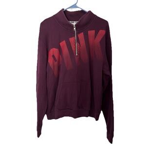 PINK Victoria’s Secret Quarter Zip Hoodie Women’s Large Burgundy Logo